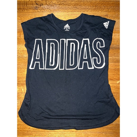 Adidas Women‎ Small Black Spell Out Rainbow Logo Cap Sleeve Graphic Athletic Top - Picture 1 of 5